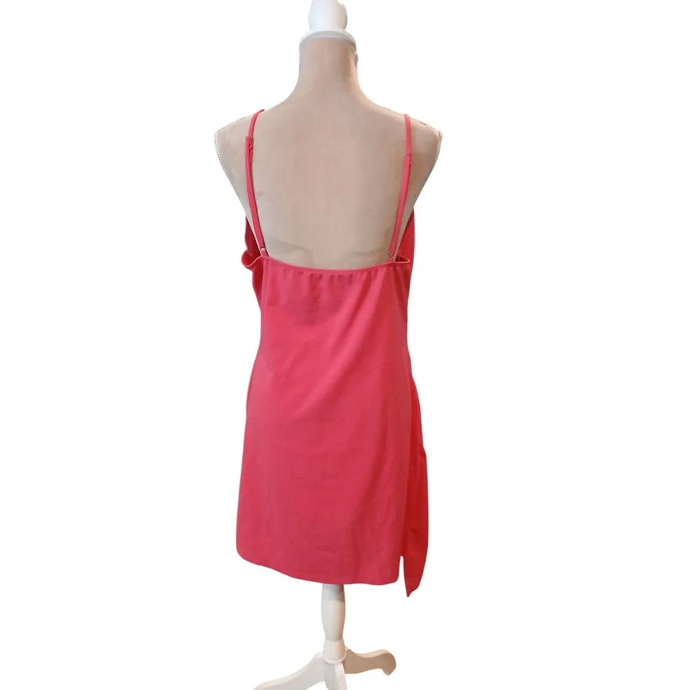 New Coral Pink Wrap Front Ruched Mini Dress XL Sleeveless Spaghetti Strap - Picture 6 of 12